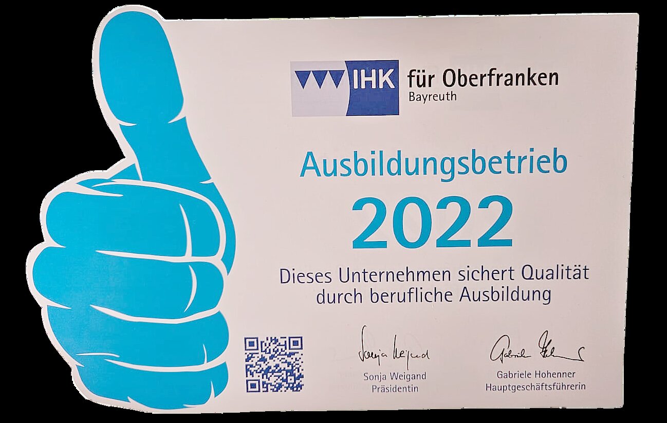 Auszeichnung von IHK für Oberbayern für Ausbildungsbetrieb 2022