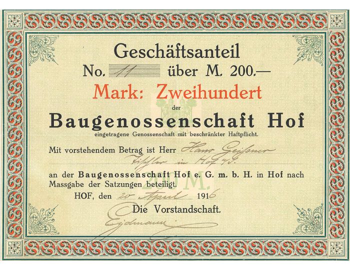 Früher Geschäftsanteil der BG Hof